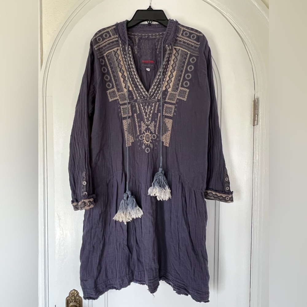 Johnny was embroidered Tassel Dress. Blue. Size XS